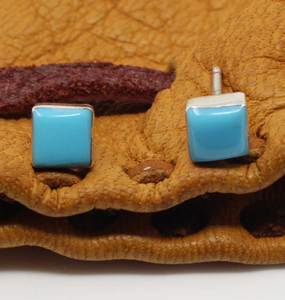 Boucles d'oreilles Zuni en argent sterling et turquoise bloc - Product Image 3