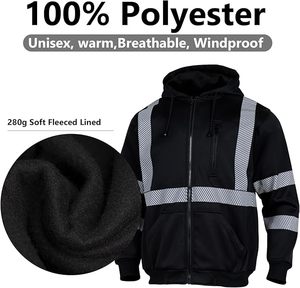 Sweat à capuche en molleton de sécurité réfléchissant pour hommes Hi Vis Hoodies Zipper Jacket - Product Image 4