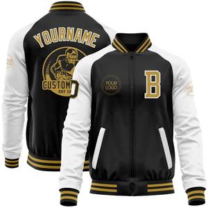 Custom <b>Black</b> Old Gold-White Bomber Varsity Letterman Two Tone Zipper Jacket Windbreaker Streetwear Vintage Men's Varsity Jacket - Product Image 1