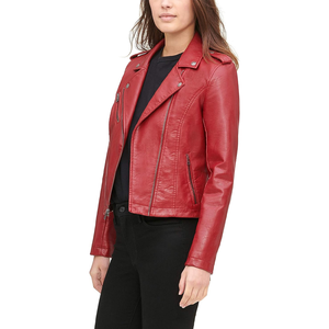 Women's Faux Leather Varsity <b>Jacket</b> Motocross <b>Racer</b> Streetwear Look Breathable Outwear with Stylish Design - Product Image 3