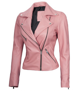 เสื้อแจ็คเก็ตไบค์เกอร์สำหรับผู้หญิงและผู้ชายเสื้อโค้ทหนังวัวสีชมพูอ่อนแบบดั้งเดิมใหม่โค้ทปกตั้งเคลือบสำหรับ2026 - Product Image 1