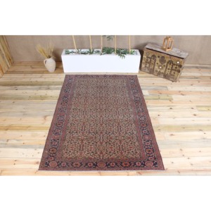 Tapis vintage, tapis turc de 5x7 pieds, tapis en laine à motifs floraux rose et violet - Product Image 1