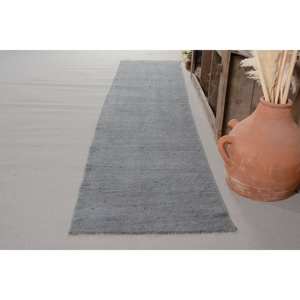 Tapis turc vintage moderne 2.4x 12.1ft gris grand rectangle tapis en laine patchwork pour salon ou couloir nouveau - Product Image 3