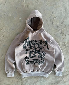 เสื้อฮู้ดพิมพ์ลายวินเทจสำหรับผู้ชายผ้าฝ้าย100% 400 GSM เสื้อผ้าแนวสตรีทแวร์ผลิตตามสั่ง Y2K - Product Image 3