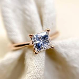 5.5mm Princess Cut Moissanite Diamond Engagement <b>Ring</b> | Classic 4-Prong <b>Solitaire</b> |925 <b>Silver</b> or 18K Gold Plated Minimalist <b>Ring</b> - Product Image 1