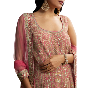 เซ็ตปาลาซโซลายดอกไม้สีชมพูสำหรับผู้หญิงเสื้อผ้าพื้นเมืองออกแบบได้ตามต้องการ - Product Image 4