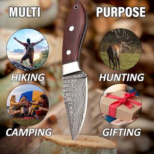 Couteau de chasse et de dépouillement de luxe en acier damas fait à la main pleine soie manche en bois de rose pris en charge par OEM livraison directe en gros - Product Image 2