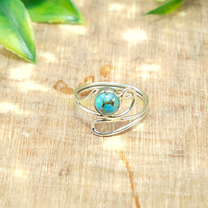 Anillo de Turquesa Azul Cobre, Anillo de Plata de Ley 925, Anillos Hechos a Mano para Mujer, Regalo de Navidad o Cumpleaños para Esposa - Product Image 6