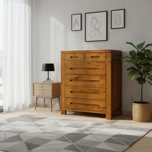 Cómoda Moderna Clásica de Madera de Teca Sólida |   6 cajones de elegancia artesanal para traer orden perfecto al santuario del dormitorio - Product Image 1