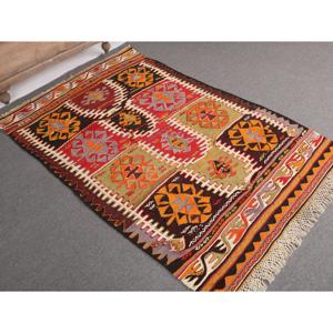 Tapis turc vintage, tapis Kilim 4x6,1 pieds, tapis persan rouge orangé - Product Image 1