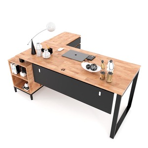 Table d'ordinateur exécutive 180x150cm, design moderne et contemporain, avec armoire intégrée en bois d'hévéa - BGD68059, mobilier de bureau stable - Product Image 1