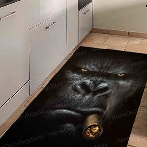 Alfombra con Estampado de Gorila - Diseño Clásico de Animales para Sala de Estar y Cuarto de Hombre, Alfombra de Chenilla - Product Image 2