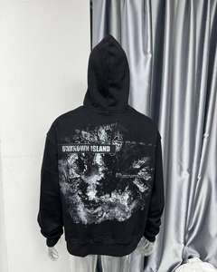 Sweat à capuche en coton 100% imprimé sur mesure, noir, série High Street, lavage à l'acide, sweat à capuche surdimensionné, lavage à la pierre, vintage - Product Image 4