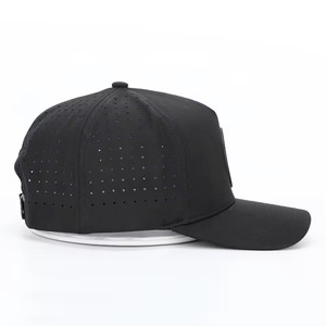 Gorras de béisbol precurvadas de secado rápido, negras personalizadas, transpirables e impermeables, gorras de béisbol de 6 paneles con estampado de goma y logotipo personalizado - Product Image 4