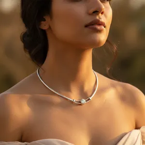 Elegant Women's 925 Sterling <b>Silver</b> Collar Necklace with Diamond and Zircon Gold and Rhodium Plated for Weddings - Product Image 3