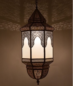 Weather resistant metal iron <b>Moroccan</b> hanging <b>lantern</b> with vintage patina designed for sophisticated outdoor use - Product Image 2