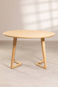 Table à manger ronde moderne en bois de teck massif avec finition couleur bois naturel pour intérieur et extérieur - Product Image 6