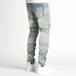 Custom High Street Hombres Casual Regular Fit Jeans Pantalones estampados rasgados de agua de alta calidad con cierre de mosca Botón de talla grande - Product Image 5