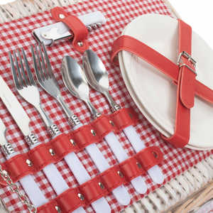 Red and White Vichy Checkered <b>Wicker</b> <b>Picnic</b> Mat for 2 People Durable Osier Woven <b>Basket</b> - Product Image 5