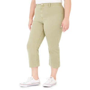 Pantaloni cropped da donna Celebrity Pink taglie forti 18W Montauk a vita alta, a gamba dritta, con stampa su tela, vestibilità ampia, per la primavera, colore verde - Product Image 1