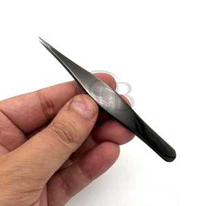 Pince à épiler noire en plasma à pointe pointue, impression de logo personnalisée, pince à épiler de beauté en acier inoxydable, service OEM - Product Image 2