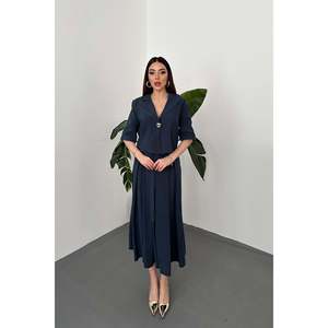 Navy Blue Single-Button Short Jacket and Skirt <b>Set</b> - Navy Blue - Product Image 2