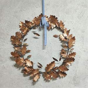 <b>Vintage</b> Style Real Copper Plated Iron Leaf Wreath Artificial Metal Oak Foliage Wall Hanging Indoor Outdoor Wall Art <b>Ornament</b> - Product Image 1