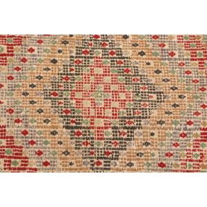 Vintage Rug 6.6x10.1 ft, <b>Red</b> Green Camouflage <b>Wool</b> Turkish Rug - Product Image 4