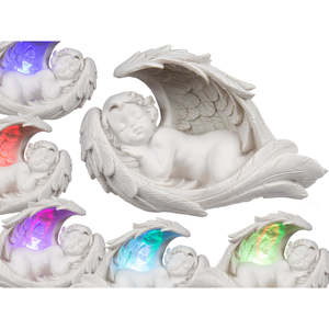 Lámpara de Mesa LED con Forma de Ángel Durmiente, Alas que Cambian de Color, Control Táctil, Funciona con Batería, Certificación RoHS y FCC, Forma de Luna - Product Image 1