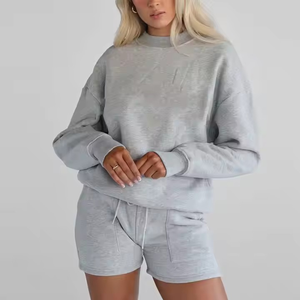 เซ็ตกางเกงขาสั้นผ้าฟลีซสองชิ้นสำหรับผู้ชายและผู้หญิงชุดวอร์มขนแกะตัดได้อย่างสมบูรณ์แบบออกแบบโลโก้ได้ตามต้องการ - Product Image 5