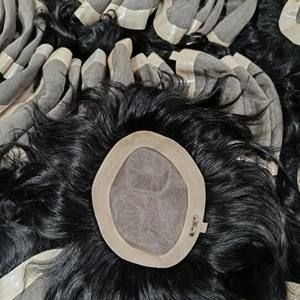 Parche de monofilamento básico para el cabello con borde/tupé para hombres, cabello liso Remy indio, estilo de onda profunda suelta, técnica de Base Mono - Product Image 6