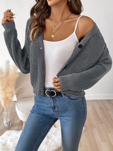 Cardigan en laine tricotée de qualité supérieure, col en V, boutonné, texture décontractée et élégante, coupe classique, tricot durable, OEM ODM - Product Image 4