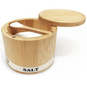 Natural Wooden Salt <b>Container</b> With Wooden Lid And Spoon Minimalist Design For Kitchen Use - Product Image 2