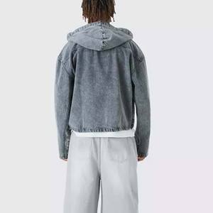 100% algodón mezclado cremallera completa invierno Streetwear OEM Fleece Hoodie Vintage Stone Washed Adult Denim Logo Printing Boys - Product Image 3