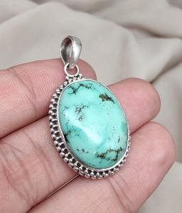 925 Sterling Silver Handmade Tibetan Turquoise Gemstone Women's Trendy Wedding Gift <b>Pendant</b> <b>Necklace</b> - Product Image 2