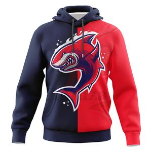 Sudadera con capucha elegante con diseño de tiburón y bloque de color para hombre, mezcla de algodón, 280 GSM, ajuste clásico, capucha con cordón, ropa informal, sudaderas con capucha - Product Image 1