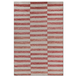 พรมลายทางอินดัสบาร์สีแดงและสีส้ม ทอแบบแบน ทำจากขนสัตว์และวิสโคส สำหรับใช้ในบ้าน-ADWV-13008 - Product Image 1