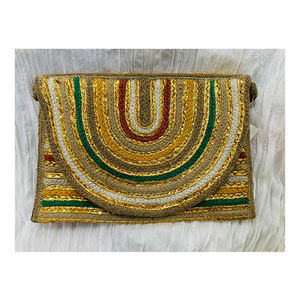 Pochette faite à la main en jute de haute qualité avec doublure en coton avec fermeture à glissière en coquille perlée de l'Inde pour la mode féminine - Product Image 1