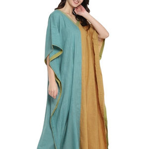 100% coton femmes été caftan robe imprimé fleuri double couleur ample Maxi Sexy nœud décoré robe courte grande taille vêtements de nuit - Product Image 1