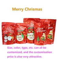 Sac en plastique refermable avec logo personnalisé Joyeux Noël, sac en plastique Mylar pour bonbons et biscuits