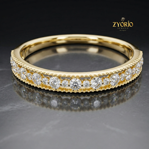 Anillo de Oro de 18K con Diamante de Laboratorio de Corte Redondo Vintage, Anillo de Boda con Milgrain, Joyería para Mujer - Product Image 5