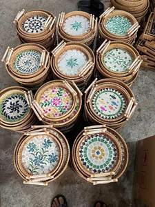 Bandeja decorativa de ratán vietnamita con madreperla para servir, cestas de regalo navideñas, patrones tejidos, diseño de concha luminosa - Product Image 6