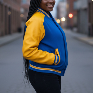 เสื้อแจ็กเก็ตมหาวิทยาลัยย้อมสีกันน้ำทำจากผ้าฝ้ายขนแกะ100% ปักหมุดโลโก้ได้ตามต้องการ - Product Image 3