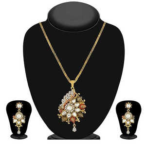 Kriaa Fine <b>Jewelry</b> Set Gold-Plated Pendant with White <b>Kundan</b> Stone 1204018 - Product Image 1