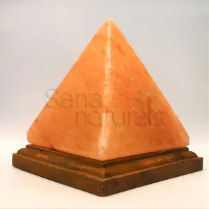 金字塔喜马拉雅盐灯，带USB电缆和圆形木制底座，可提供不同的可定制尺寸