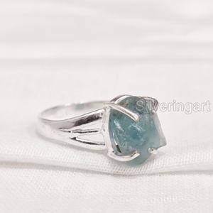 Rough <b>Stone</b> Jewelry Women's <b>Ring</b> Natural Raw Blue Apatite Gemstone Boho <b>Ring</b> Wedding Christmas Jewelry 925 Sterling <b>Silver</b> <b>Ring</b> - Product Image 3