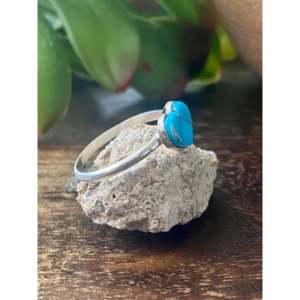 Navajo Handmade Boho <b>Statement</b> <b>Ring</b> Turquoise Sterling <b>Silver</b> Inlay Heart Gemstone <b>Ring</b> for Everyday Wear Natural Various Sizes - Product Image 3