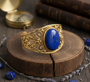 Rudra Gems pulsera de cuentas de plata tibetana hecha a mano lapislázuli natural ovalado 14K chapado en oro estilo bohemio ajustable para hombres - Product Image 4