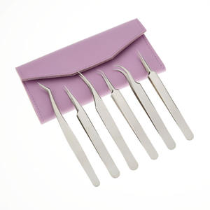 Juego de pinzas para pestañas con etiqueta personalizada hecha en fábrica, 6 piezas con puntas puntiagudas de Material de acero inoxidable, buena calidad - Product Image 1