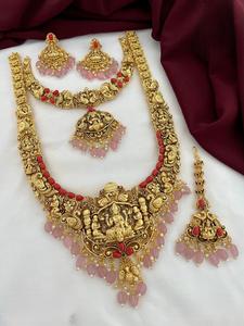 ชุดเครื่องประดับวิหารวินเทจคลาสสิกสร้อยคอและต่างหูสำหรับงานแต่งงานงานแฮนด์เมดเครื่องประดับทองเหลือง - Product Image 4